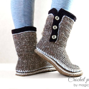 Crochet pattern- women boots with rope soles,soles pattern included,women sizes,slippers,loafers,buttons,adult,girl,cord soles,shoemaking