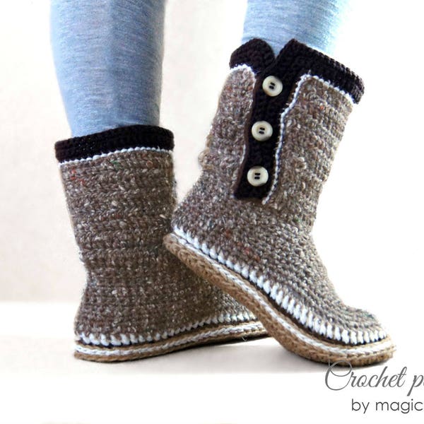 Botines pour femmes avec semelles de corde- tutoriel de plantes + tutoriel pour botiness, toutes tailles pour femmes, bottes crochet