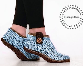 CROCHET PATTERN- LYA short boots,buttons,slippers,all women sizes,loafers,adult sizes,girl,yarn,soles pattern included