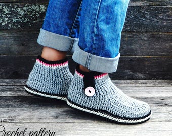 Padrão de crochê - botas femininas com sola de chinelo, chinelos, mocassins, sapatos para áreas externas, sapatos para casa, para mulheres, meninas, adultos, visual casual, adolescentes, calçados