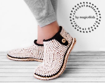 Crochet pattern-slippers with rope soles,soles pattern included,all women sizes,crochet boots,loafers,women,adult,girls,cord,twine,buttons