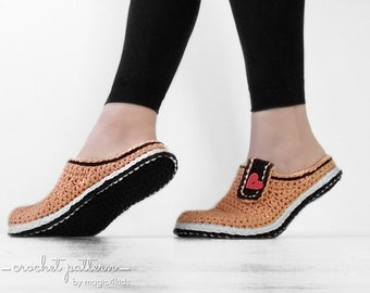 CROCHET PATTERN- women basic clogs with yarn soles,buttons,slippers,all women sizes,loafers,adult,girl,scuffs,footwear,worsted,Christmas