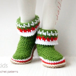Crochet pattern- XMAS boots with rope soles for kids,soles pattern included,toddler,1 yo- 10 yo,cord,twine,slippers,loafers,boy,girl,booties