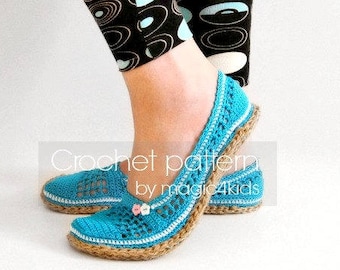 Crochet pattern: women slippers with jute rope soles,soles pattern included,all female sizes,adult,shoes,espadrilles,adult,girl,cord,twine