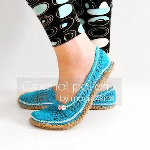 Crochet pattern: women slippers with jute rope soles,soles pattern included,all female sizes,adult,shoes,espadrilles,adult,girl,cord,twine image 1
