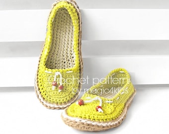 Crochet pattern -women shoes with rope soles,slippers,espadrilles,loafers,footwear,soles pattern included,women sizes,adult,girl,cord,twine