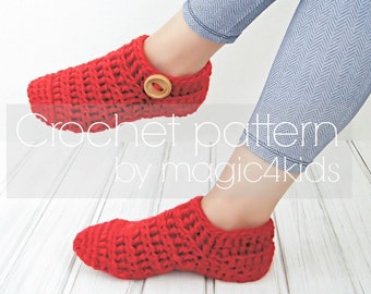Crochet pattern- woman slippers,loafers,all women sizes,easy crochet slippers,adult,bulky yarn,buttons,quick,socks