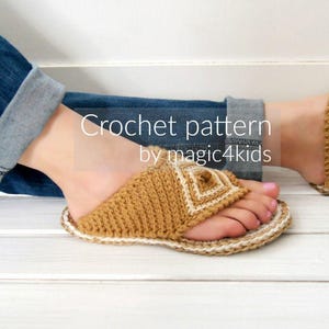Crochet pattern thong sandals with rope soles,slip ons,slippers,flip-flops,scuffs,soles pattern included,women,adult,girl,cord soles image 1
