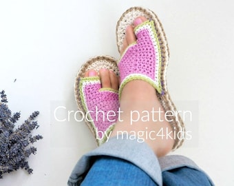 Modello all'uncinetto - infradito con suole in corda, modello per suole incluso, slip-on, pantofole, sandali, mocassini, donna, adulto, ragazza, corda, spago