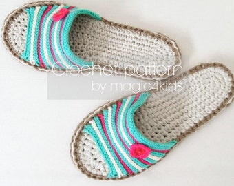 Crochet pattern-sandals with jute rope soles,slip-ons,slippers,flip-flops l,scuffs,shoes,loafers,women sizes,adult,girl,footwear,cord,twine