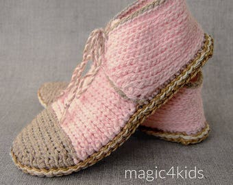 Crochet pattern 100% - women slippers with rope soles,soles pattern included,all women sizes,loafers,laced up boots,adult,girl,footwear,teen