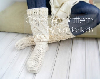 Crochet pattern: women socks, all women sizes,ladies socks,rustic socks,slippers,boot socks,boots,crochet cables,original design
