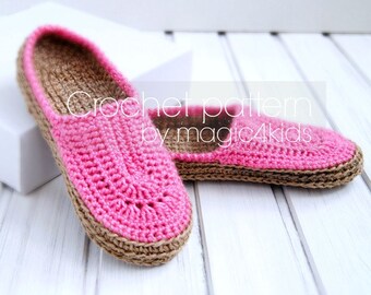 Chaussons crochet avec semelles en corde, tutoriel pantoufles crochet, tailles 22-26 cm(8 5/8 -10 1/4 inch), tutoriel de plante inclus