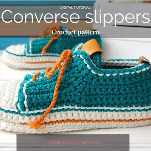 Crochet pattern Converse inspired slippers,slippers,winter,adult sizes,loafers,footwear,house,quick diy,scuffs,sneakers image 6