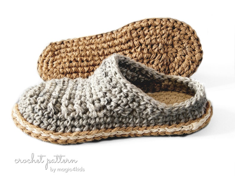 Crochet pattern men basic clogs with rope soles,soles pattern included,adult,men,teen boys,slippers,loafers,scuffs,slip on,shoes,cord,twine image 2