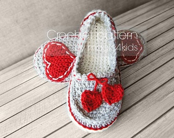 Crochet pattern- women slippers,loafers,home shoes,for women,girls,adults,medium thickness yarn,feminine look,ladies,footwear,heart,teen