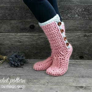 Crochet Pattern Women Buttoned Slipper-boots With Additional Outsoles ...