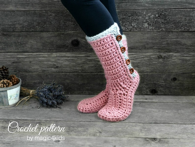 Crochet pattern women buttoned slipper-boots with additional outsoles,winter,boots,adult sizes,loafers,footwear,house,shoes,bulky yarn image 3