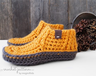 CROCHET PATTERN- DAKOTA casual unisex slippers,kids,adults,boys,girls,women,men,winter,loafers,footwear,house shoes,super bulky,moccasins