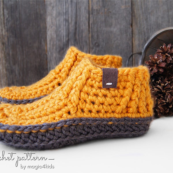 PATRÓN DE CROCHET- DAKOTA pantuflas casual unisex,niños,adultos,niños,niñas,mujeres,hombres,invierno,mocasines,calzado,zapatos de casa,super voluminosos,mocasines