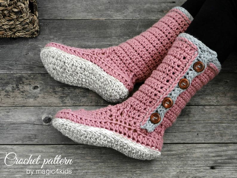 Crochet pattern women buttoned slipper-boots with additional outsoles,winter,boots,adult sizes,loafers,footwear,house,shoes,bulky yarn image 5