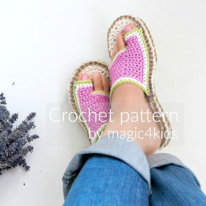 Crochet pattern flip-flops with rope soles,soles pattern included,slip ons,slippers,sandals,scuffs,loafers,women,adult,girl,cord,twine image 4