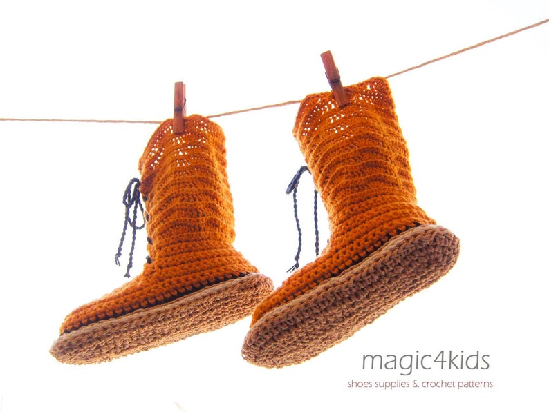 Crochet pattern toddler lace boots with rope soles,soles pattern included,all kids sizes,laced up,shoes,loafers,footwear,girl,cord,twine image 3