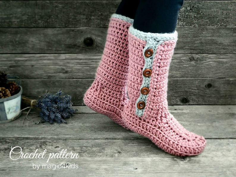 Crochet pattern women buttoned slipper-boots with additional outsoles,winter,boots,adult sizes,loafers,footwear,house,shoes,bulky yarn image 2