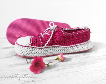 CROCHET PATTERN- Baskets unies sur semelles flip-flop, pantoufles, toutes les tailles de femmes, mocassins, tailles adultes, fille, jeune, chaussures de plein air, chaussures