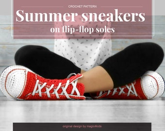 CROCHET PATTERN- Summer women sneakers on flip-flop soles,slippers,all women sizes,loafers,adult sizes,girl,fillet,young