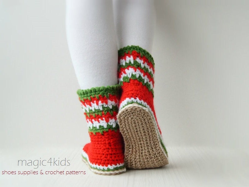 Crochet Pattern Women XMAS Boots With Rope Solesxmas - Etsy