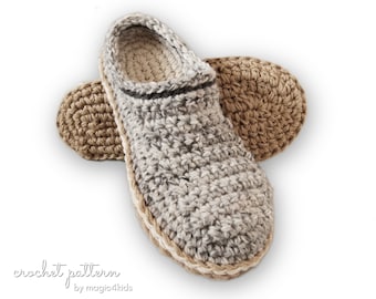 Crochet pattern- men basic clogs with rope soles,soles pattern included,adult,men,teen boys,slippers,loafers,scuffs,slip on,shoes,cord,twine