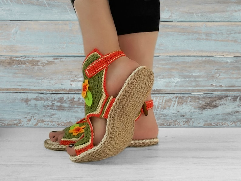 CROCHET PATTERN Boho sandals with jute rope soles,women,adult sizes,slippers,loafers,footwear,gladiator,summer,twine,soles pattern included image 3