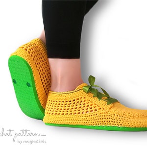 May include: Yellow crochet sneakers with green soles and green ribbon laces.  _crochet pattern_ by magic4kids
