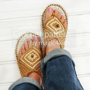 Crochet pattern thong sandals with rope soles,slip ons,slippers,flip-flops,scuffs,soles pattern included,women,adult,girl,cord soles image 3
