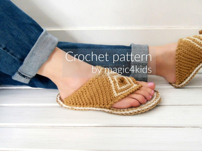 Crochet pattern thong sandals with rope soles,slip ons,slippers,flip-flops,scuffs,soles pattern included,women,adult,girl,cord soles image 1