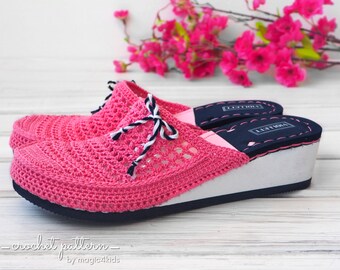 PADRÃO DE CROCHÊ - tamancos de verão em cunhas de chinelo, todos os tamanhos femininos, tamanhos adultos, meninas, jovens, sapatos ao ar livre, calçados, bico fechado, chinelos, botas