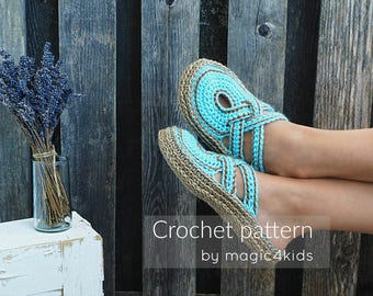 Chaussons crochet avec semelles en corde, tutoriel pantoufles crochet, tailles 22-26 cm(8 5/8 -10 1/4 inch), tutoriel de plante inclus