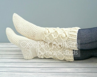 Crochet pattern: woman socks,all women sizes,ladies long socks,rustic,adult,girl,slippers,boots,boot socks,loafers,crochet cables