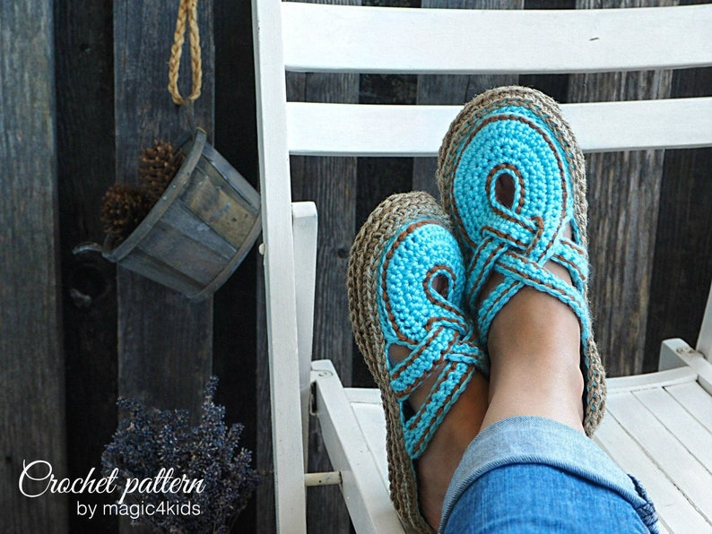 Crochet pattern women crossed straps clogs with rope soles,soles pattern included,slip ons,shoes,loafers,scuffs,slippers,adult,cord image 3