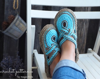 Crochet pattern- women crossed straps clogs with rope soles,soles pattern included,slip ons,shoes,loafers,scuffs,slippers,adult,cord