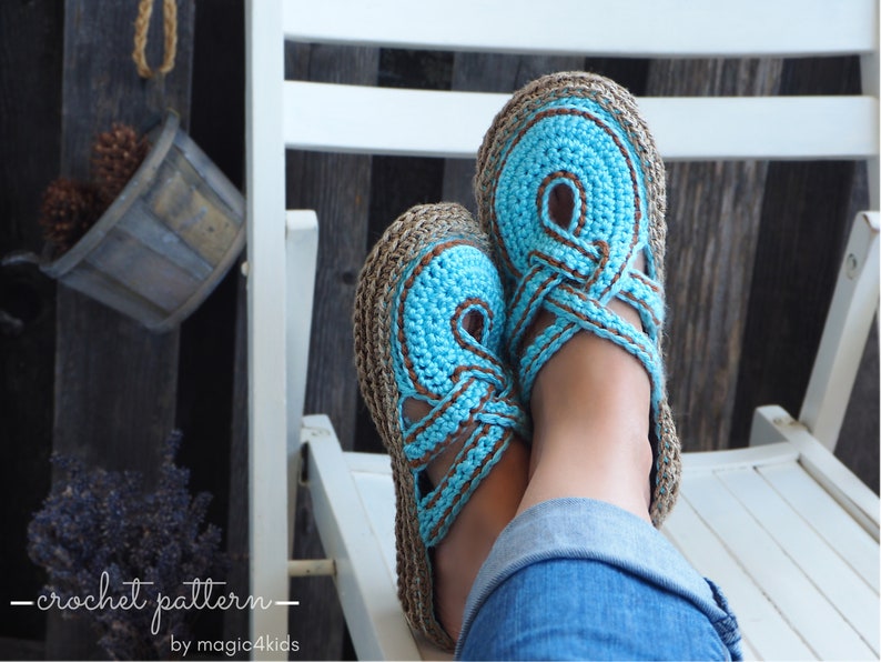 Crochet pattern women crossed straps clogs with rope soles,soles pattern included,slip ons,shoes,loafers,scuffs,slippers,adult,cord image 1