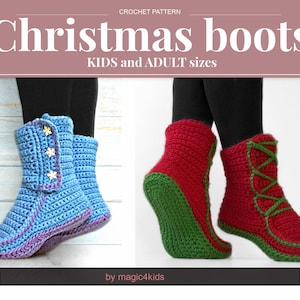 Häkelanleitung- Weihnachts-Pantoffel-Stiefel für die ganze Familie,Winter,Stiefel,Erwachsene,Kinder,Frauen,Männer