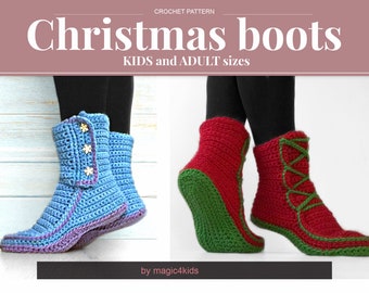 Crochet pattern- Christmas slipper-boots for entire family,winter,boots,adult,kids,women,men,loafers,footwear,house,shoes,XMAS gift idea