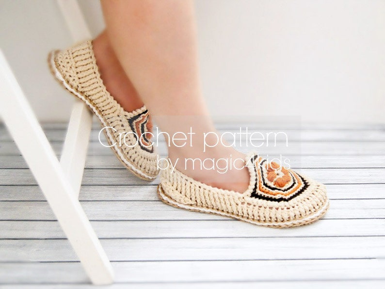 Crochet pattern women slippers with rope soles,all women sizes,loafers,shoes,adult,women,girl,soles pattern included,cord soles,twine image 2