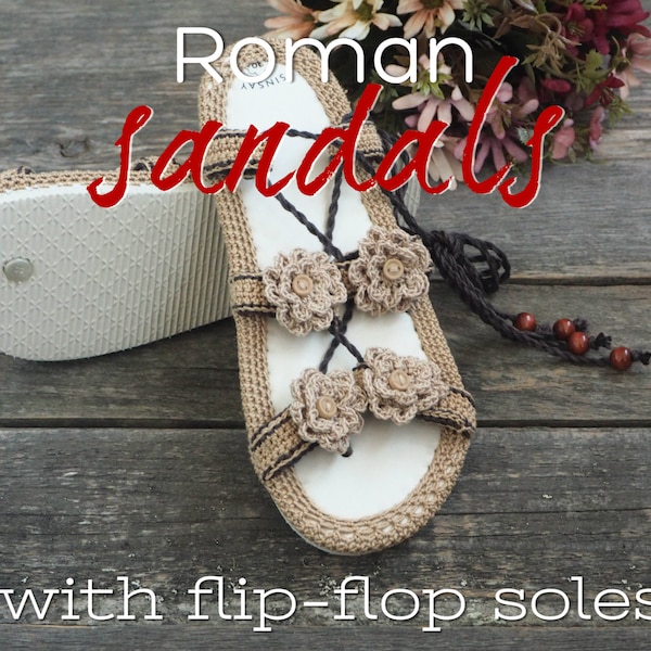 TUTORIEL CROCHETAGE: Sandales romane sur des semelles de tongs -toutes tailles,femmes,adultes,chaussons,pantoufles,chaussures,fille,video