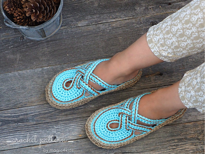 Crochet pattern women crossed straps clogs with rope soles,soles pattern included,slip ons,shoes,loafers,scuffs,slippers,adult,cord image 5