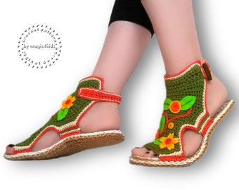 Crochet pattern- Boho sandals with jute rope soles,women,adult sizes,slippers,loafers,footwear,gladiator,summer,twine,soles pattern included