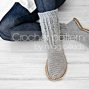 Crochet pattern: women boots with rope soles,soles pattern included,all women sizes, loafers,slippers,socks,adult,girls,cables,cord,twine image 4