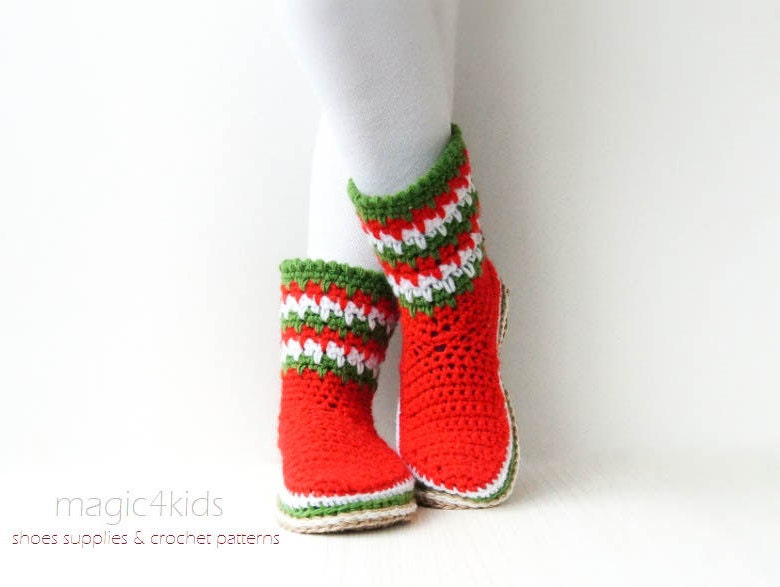 X Mas Rope Pattern Crochet Pattern Women XMAS Boots With Rope Solesxmas - Etsy